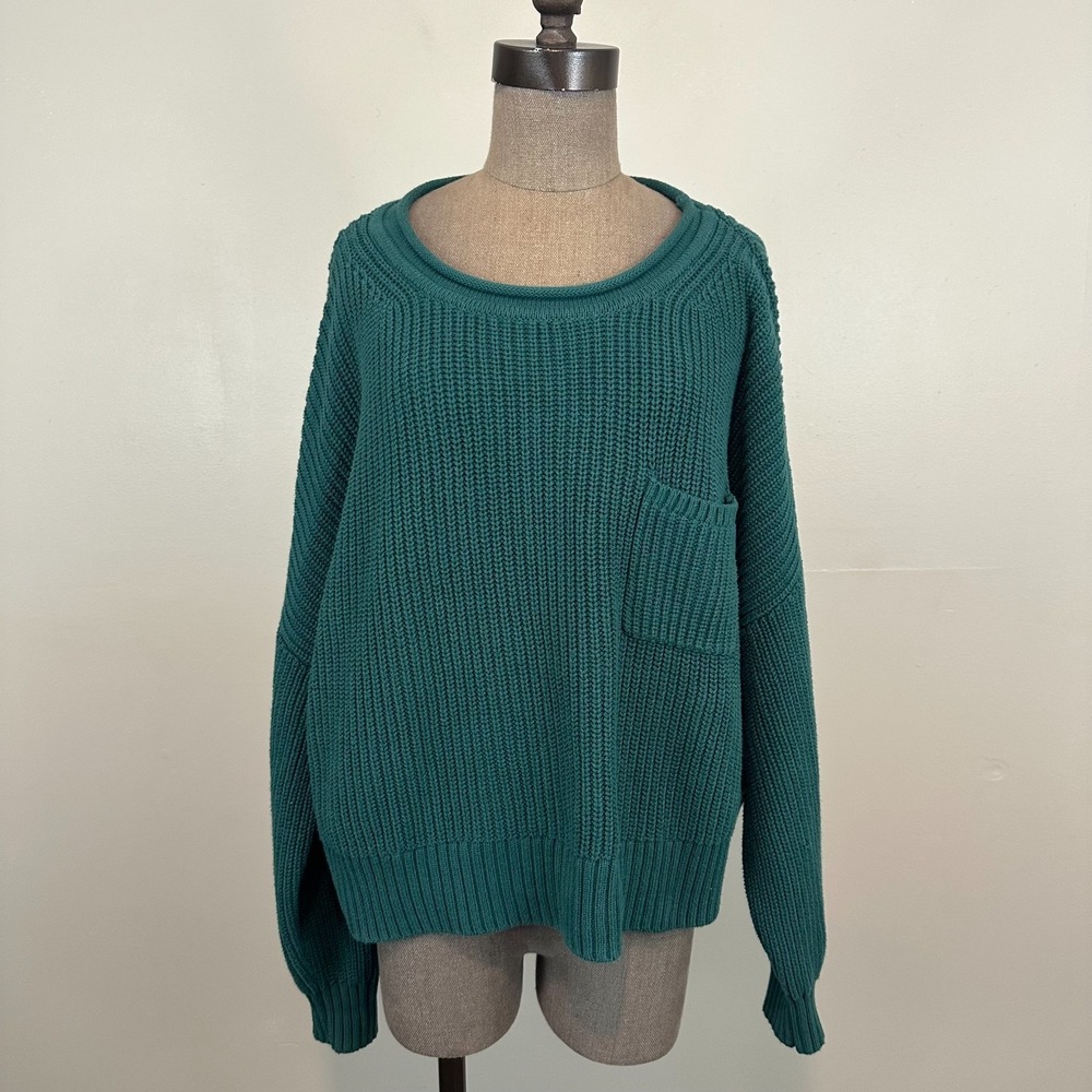 Gap Shaker-Stitch Pocket Sweater Womens XL June Bug Chunky Knit Roll Neck Read